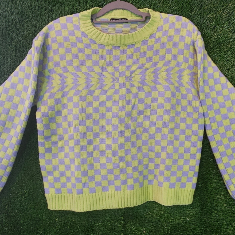 SHEIN Lime and Lavender Knit Sweater